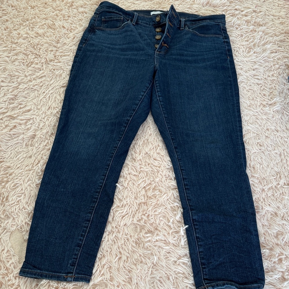 LOFT Dark Indigo Straight Leg Jeans with Button fly. Like new.
